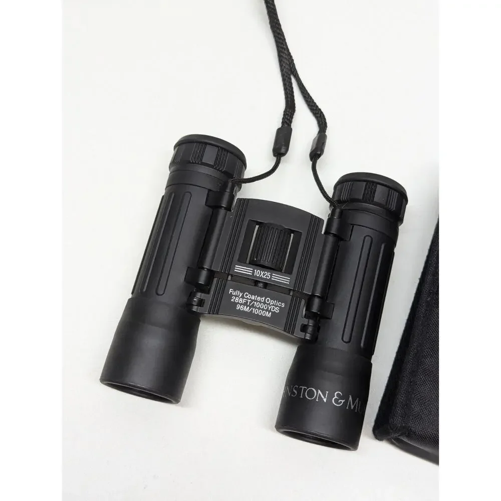 Johnson & Murphy 10 x 25 288ft/ 1000 YDS. Black Compact Folding Binoculars +Case